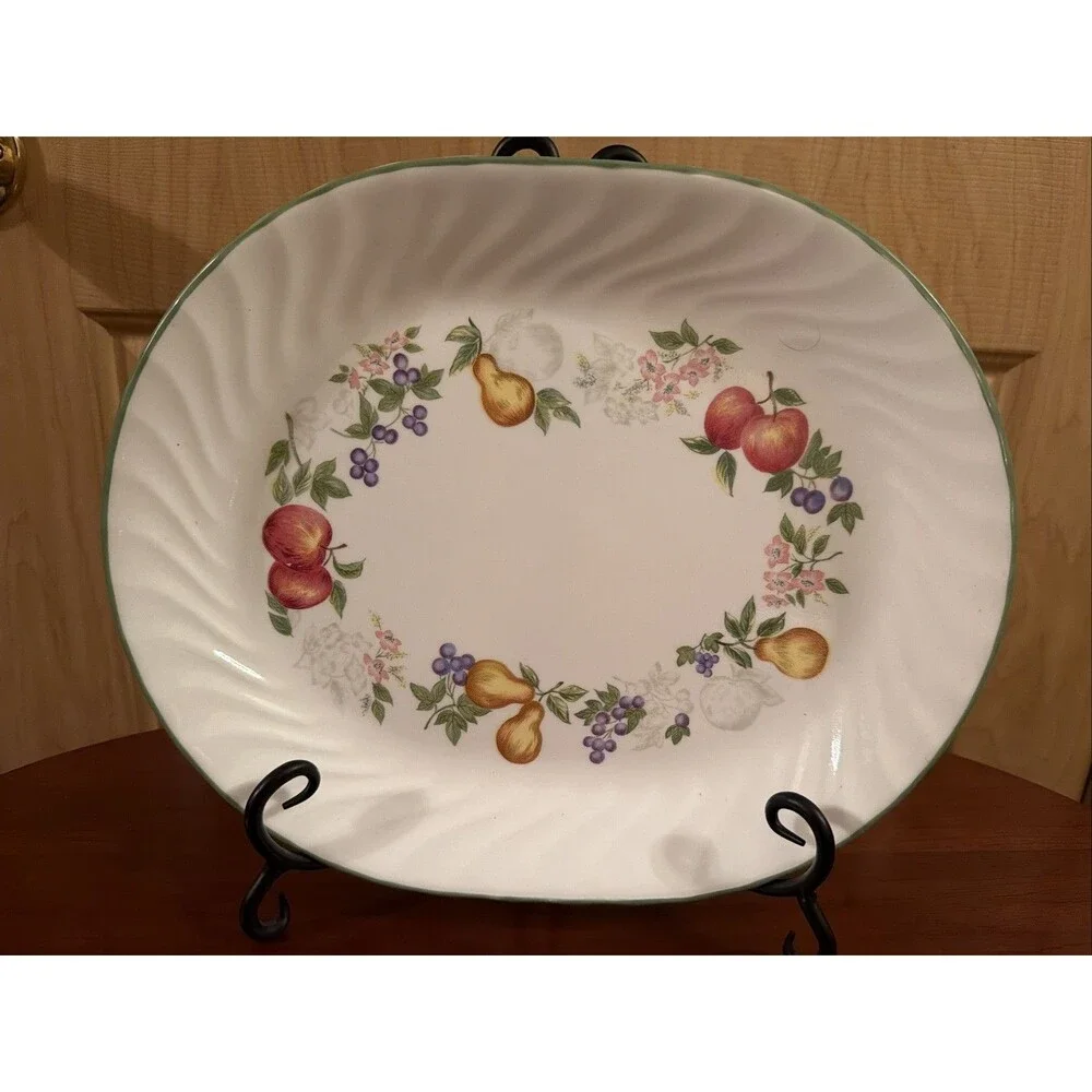 Vintage Corelle by Corning CHUTNEY Swirl Fruit & Flower Oval Serving Platter 12